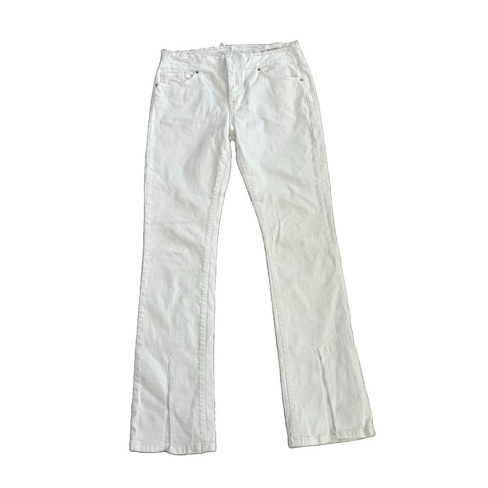 Frame Denim Womens White Split Hem Frayed Waist Jeans 28 Flare EUC Raw Hem
